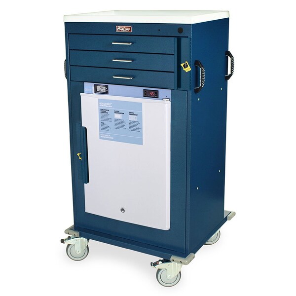 Harloff MH Cart with 2.4 Cubic Feet Medical Grade Refrigerator, Three Drawers, Breakaway Lock MH4300B-AC - main
